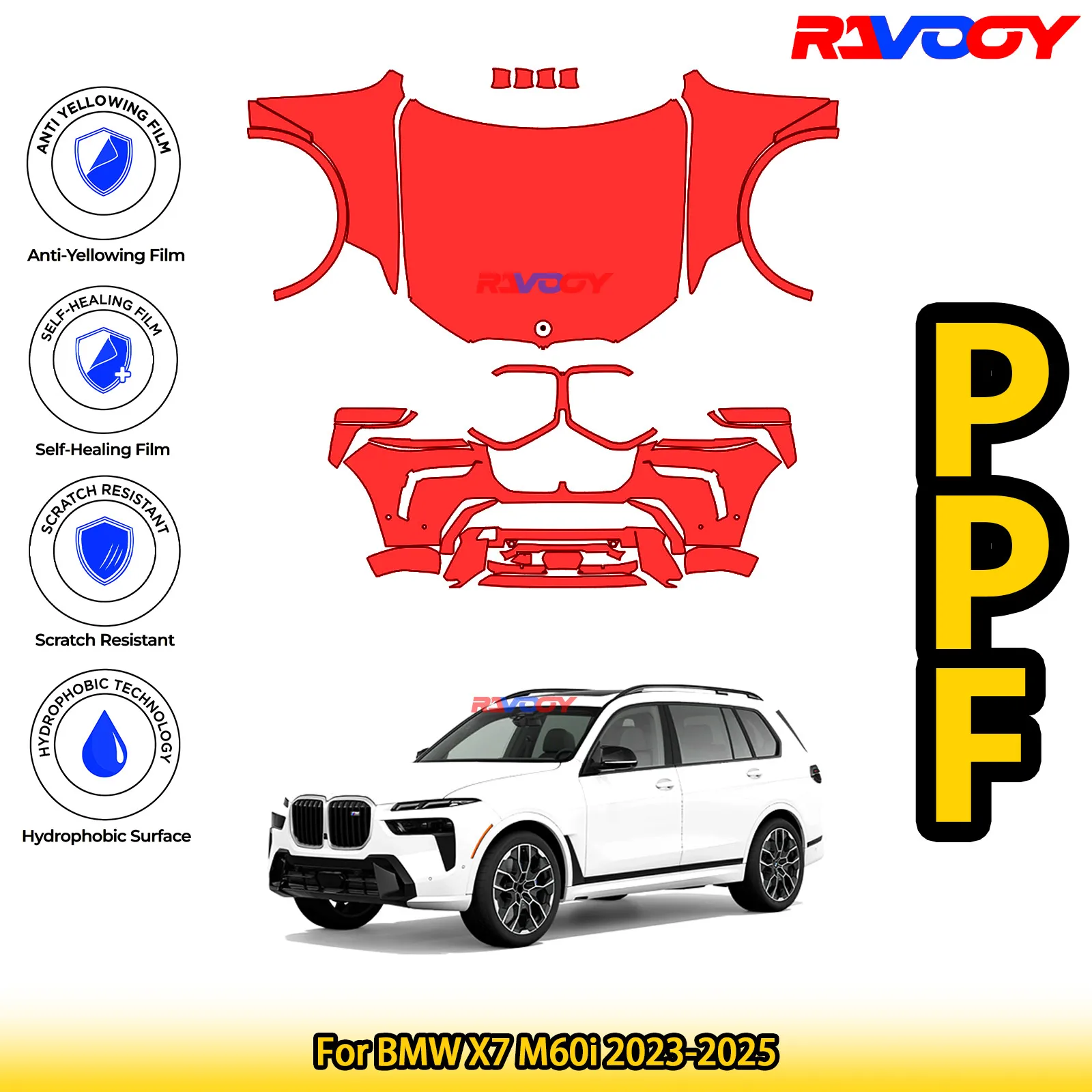 

Для BMW X7 M60i 2023-2025 глянцевая матовая черная предварительно вырезанная передняя PPF комплект защитной пленки для краски