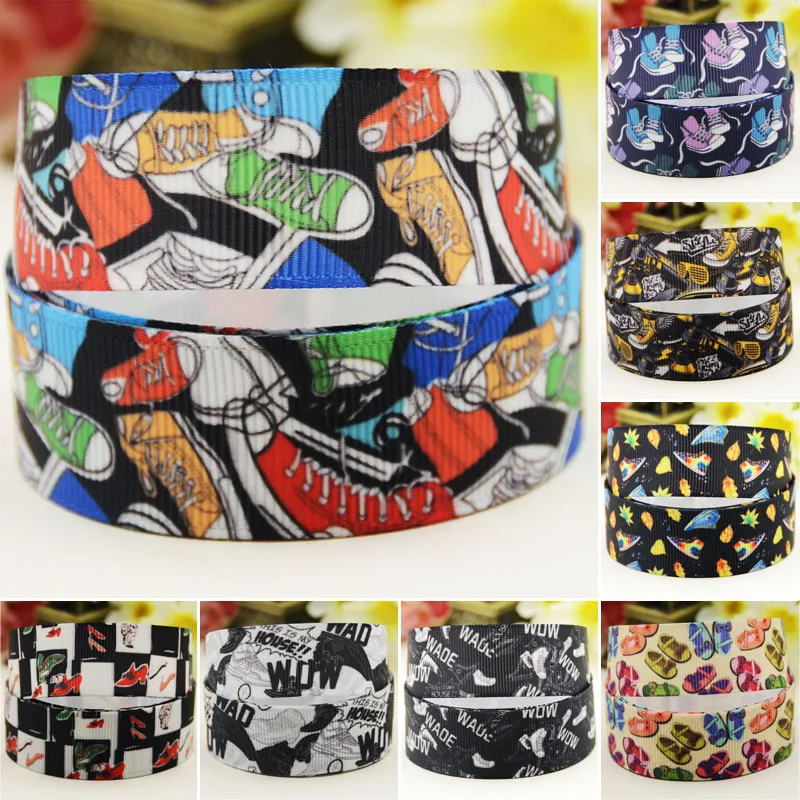 

22mm 25mm 38mm 75mm Shoe Cartoon printed Grosgrain Ribbon party decoration 10 Yards satin ribbons