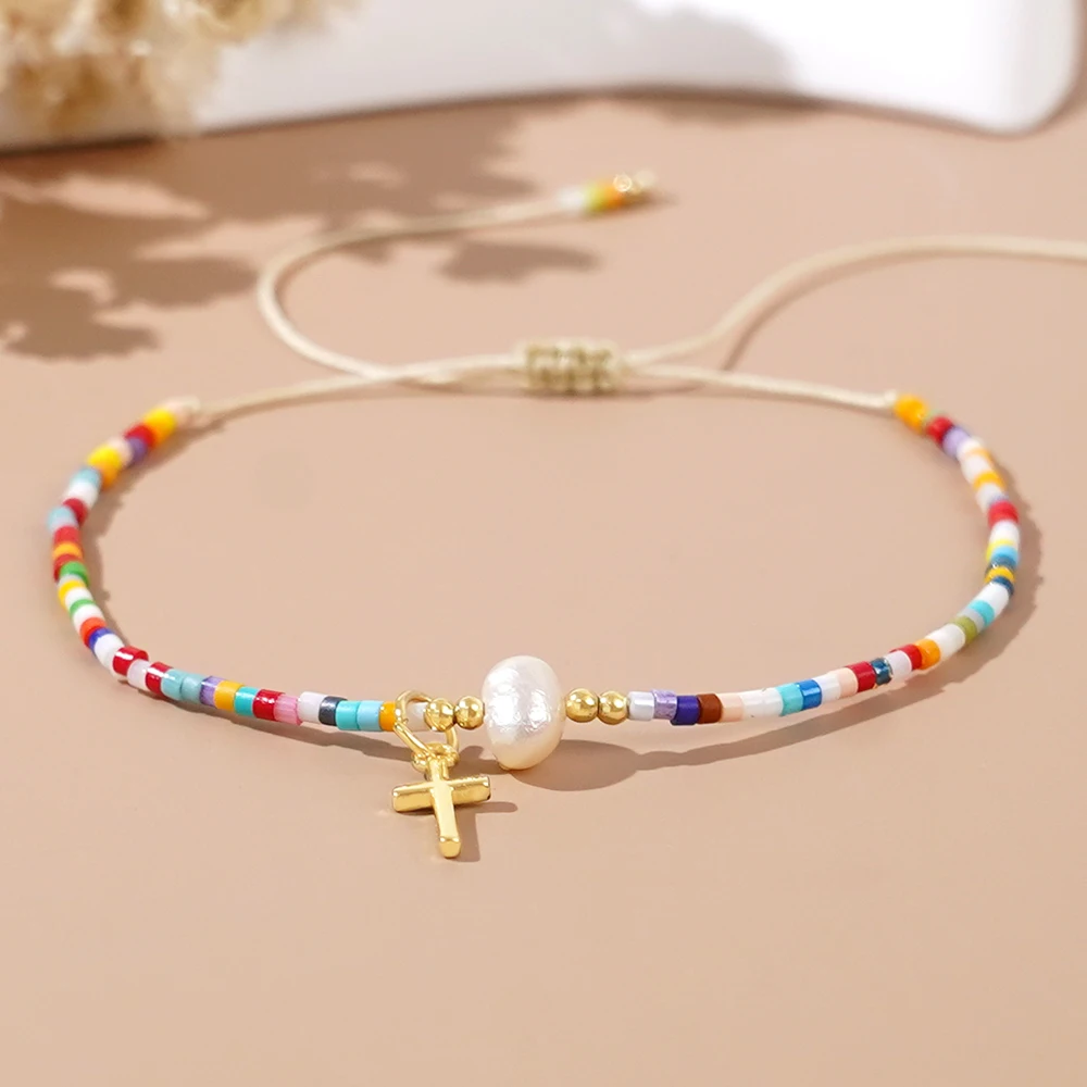 سوار من الخرز النحاسي البوهيمي للرجال والنساء ، لؤلؤ الشاطئ ، لؤلؤ المياه العذبة ، حبات الأرز ، هدية مجوهرات جميلة ، الصيف ، 1 * *