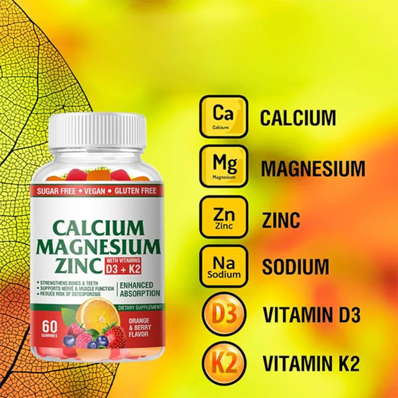 

Calcium, magnesium, and zinc gummies are rich in vitamin D3 and K2, which strengthen the health of bones and teeth