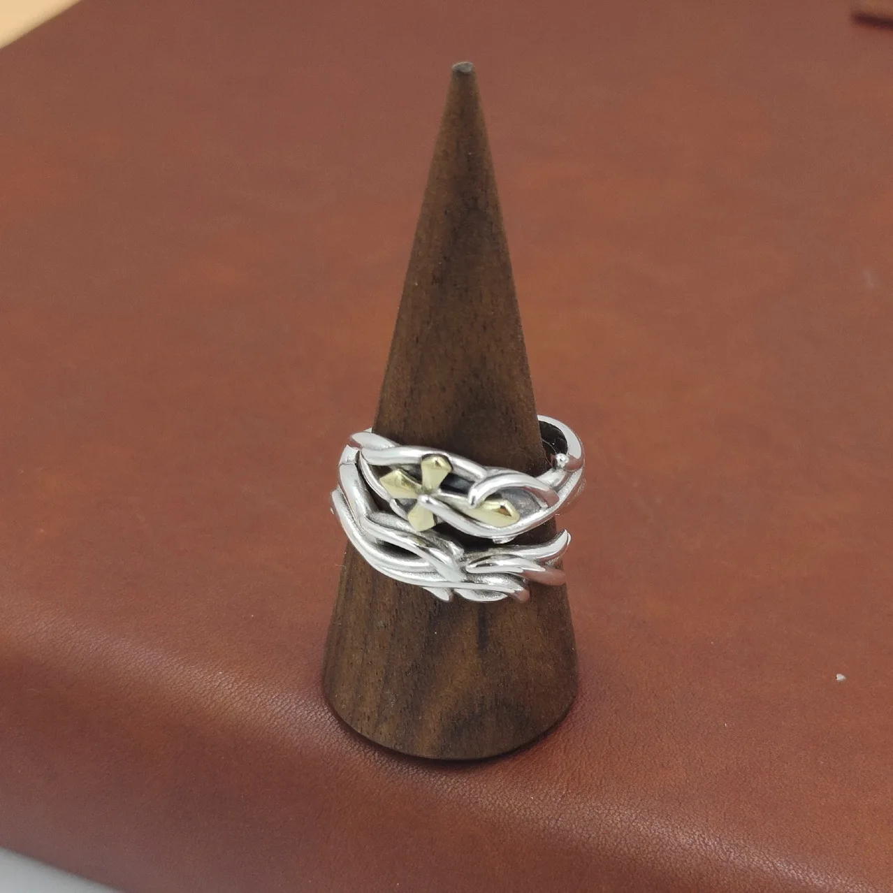S925 sterling silver geometric cross ring women's in's niche design cold wind open ring index finger ring