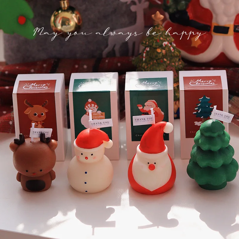 Christmas Scented Candle Decorations in The Shape of Snowmen Snowflakes Reindeer and Trees Home Decorations 4-piece Set