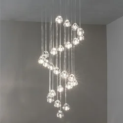 Candelabro de techo para sala de estar, iluminación de escalera larga, centro comercial, Villa, Hotel, Loft, bolas de cristal, LED