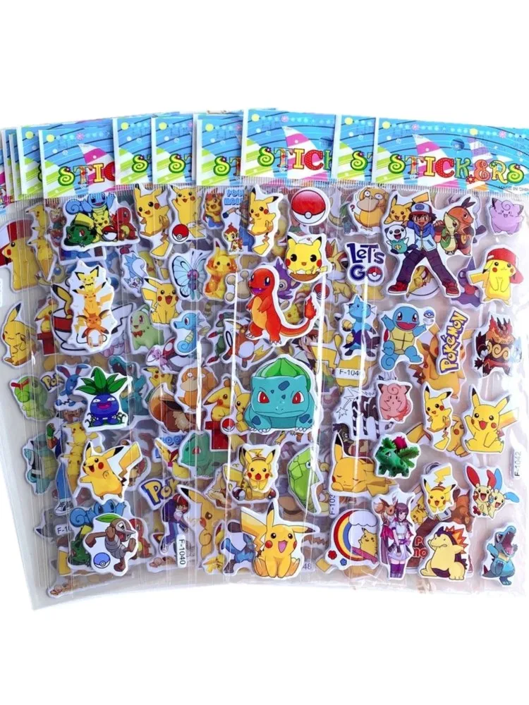 12 Stuks Cartoon Pokemon Pikachu Sticker Kawaii Leuke Anime Waterdichte Dimensionale 3D Stikers Puffy Bulk Boek Stickers Speelgoed Cadeau - afbeelding 2