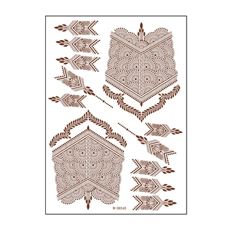 반 영구 갈색 빨간색 인도 레이스 문신 스티커, 반 수제 반 기계식 이전 임시 문신, 최고 208*148mm