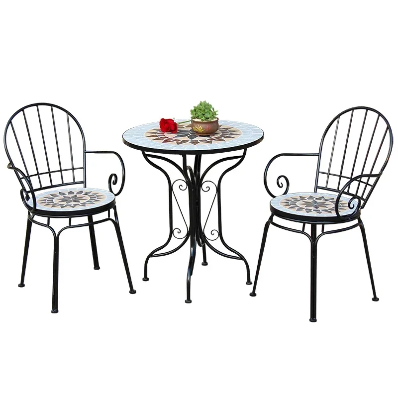 

European-Style Iron Mosaic Garden Garden Table and Chair Combination Internet Celebrity Pastoral Balcony Outdoor Small round