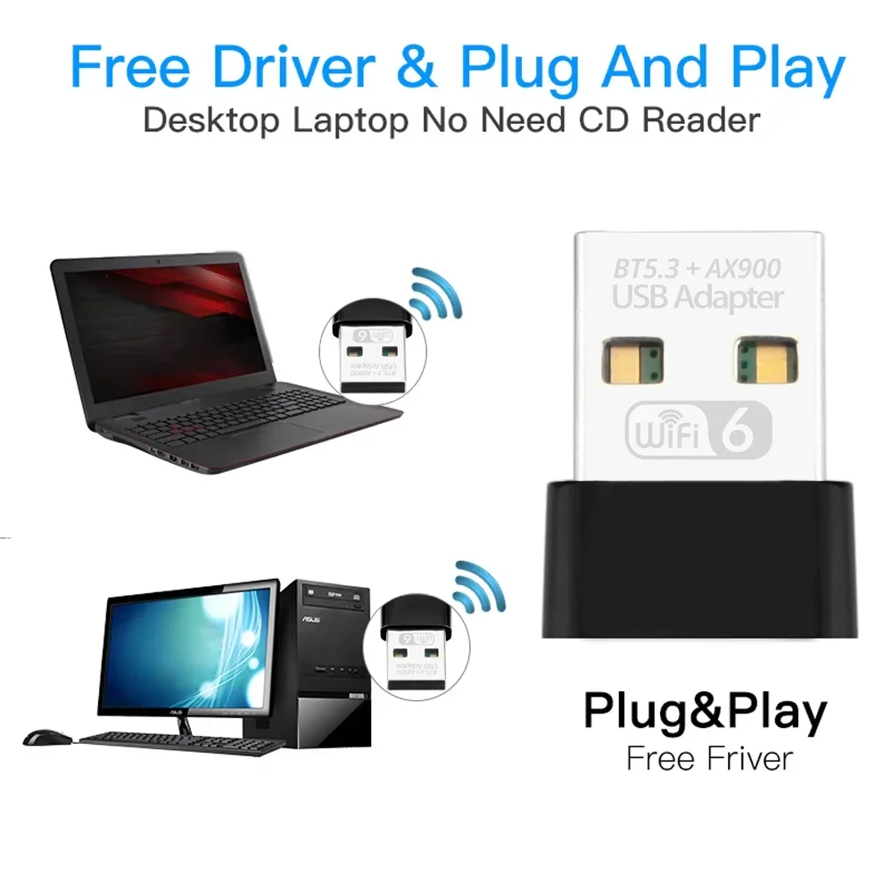 AX900 USB WiFi 6 Bluetooth 5.3 Адаптер 2 в 1 Двухдиапазонный сетевой беспроводной приемник 2,4G 5 ГГц Драйвер бесплатно для Windows 10/11