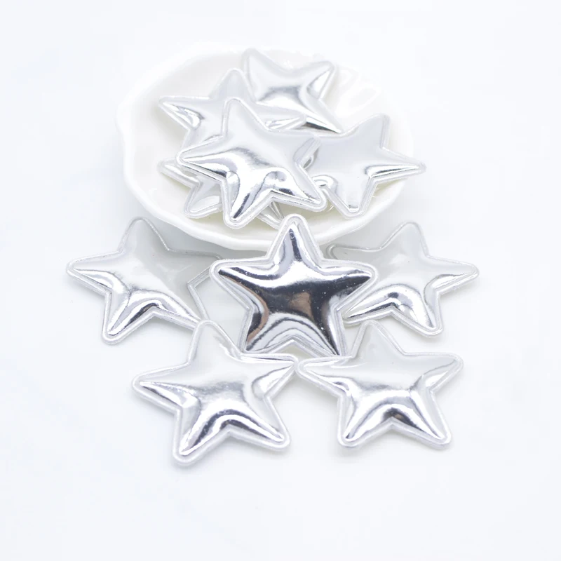 40Pcs 40mm Padded PU Leather Star Appliques for DIY Crafts Clothes Sewing Patches Hairpin Wedding Cake Topper Decor Accessories