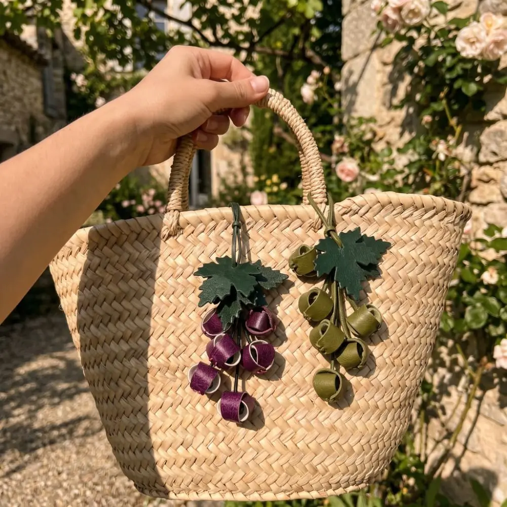 Key Chain Grape Shape Leather Pendant Hanger Weave Grape-shaped Skewer Keychain Creative Handmade Pu Fruit Bag Charm Women