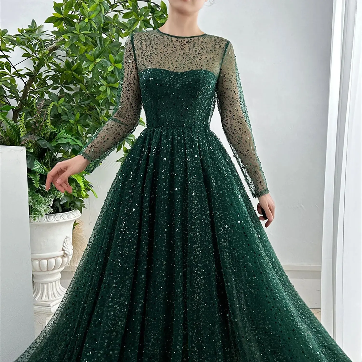 

Cindy Green Long Sleeves Bead Embroidery Sharon Happy Dresses 2024 Women Ball Gowns Evening Gown Graduation Dress Es Party Gala