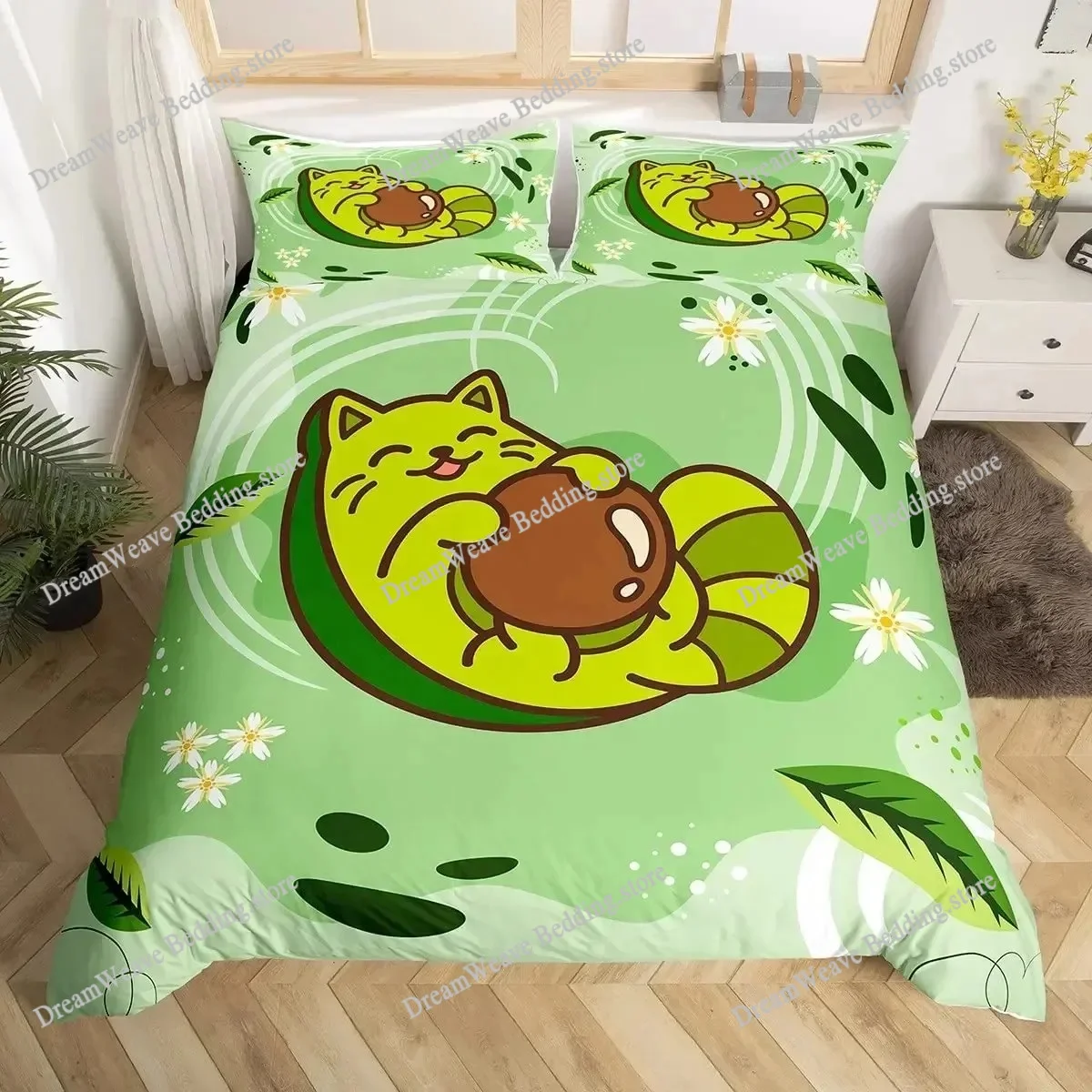 

3D Print Fruit Duvet Cover Set, Cute Cartoon Avocado Decor Bedding Set , Queen King Full Size Home Textileextile Luxury Gift