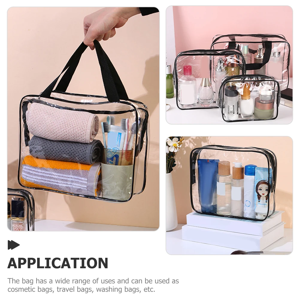 

3pcs Large Capacity PVC Waterproof Bags Travel Toiletry ganizer Black Storage Easy Clean Durable Makeup Accessories