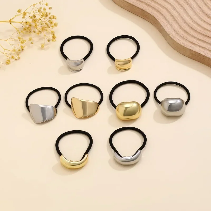 Fashion Irregular Metal Ponytail Hair Bands Golden Color Ponytail Hair Rope for Women Girls Metal Geometric Holders Accessories