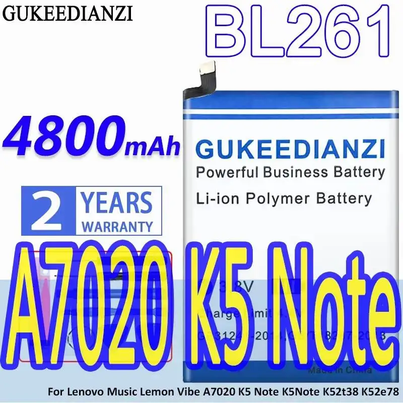 

BL261 Premium Replacement 4800Mah For Lenovo K5 Note Lemon Vibe A7020 K52t38 K52e78 Stable Mobile Phone Battery