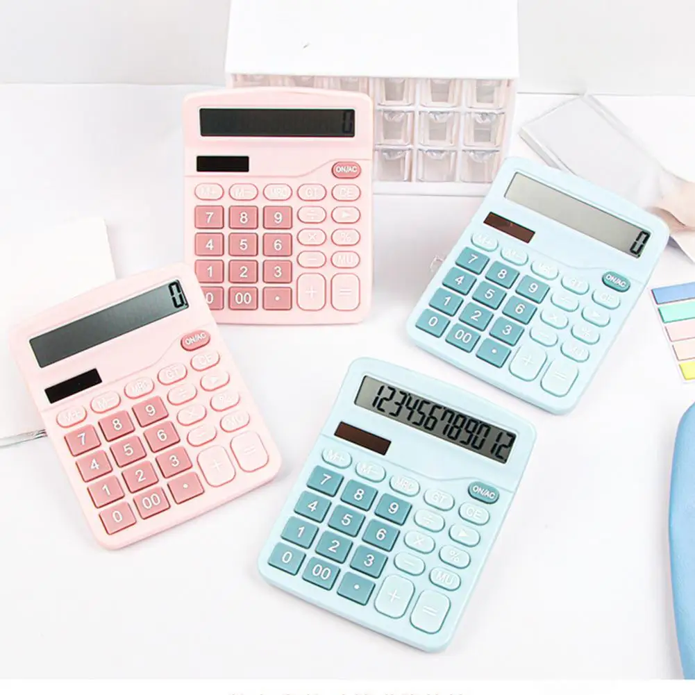 Dual Solar And Battery Power Calculator Large LCD Display Office Calculator Macaron Pink And Blue Calculator for Student Use