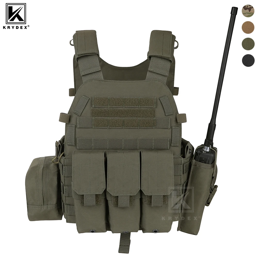 KRYDEX 6094 Tactical Vest Hunting Armor Plate Carrier W/ Triple Magazine Pouch Radio Pouch Outdoor Ranger Green Black 6094A Vest