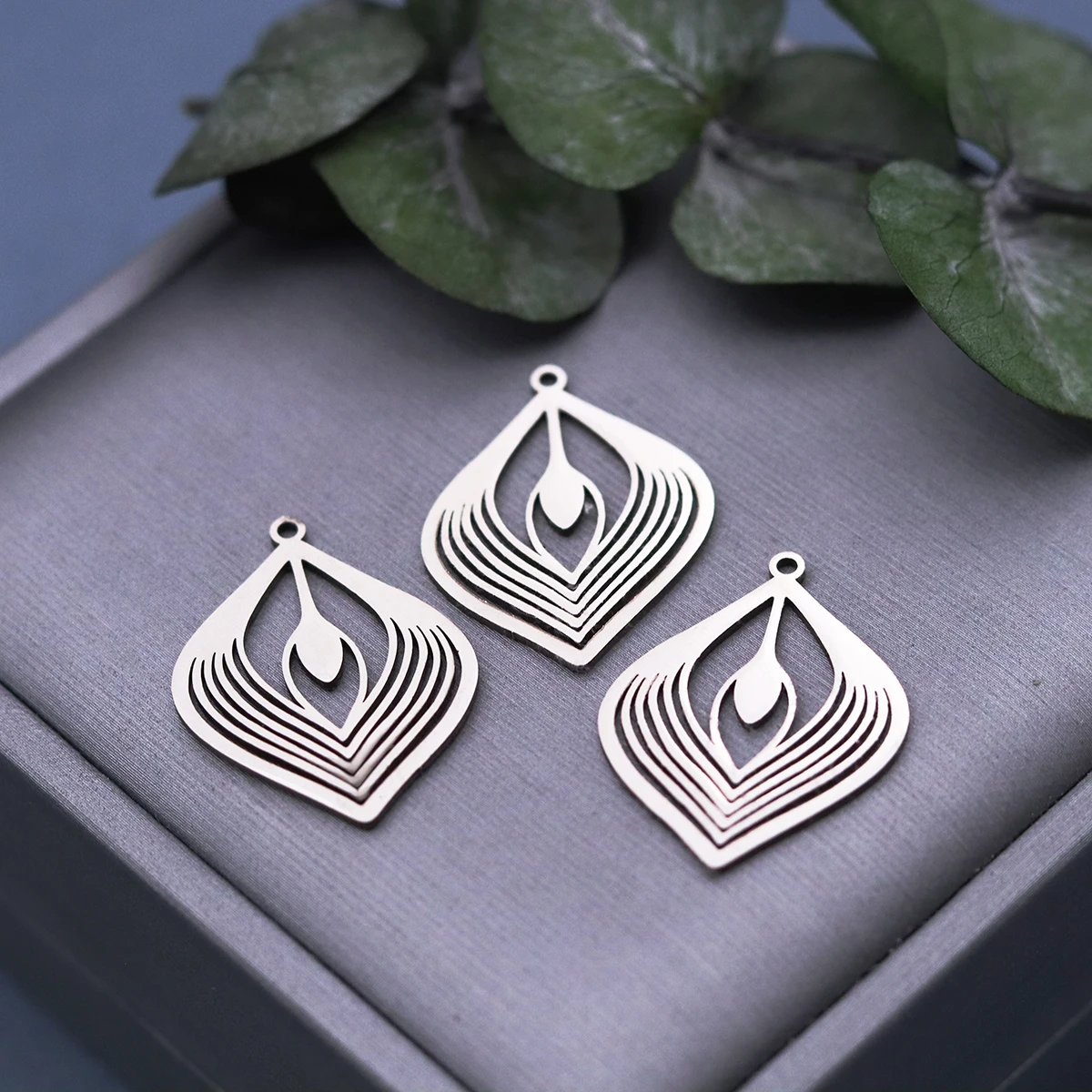 3pcs Peacock Feather Pendant Charms For Jewelry Making Tassels Bracelets Earring Stainless Steel Handmade DIY Accessories