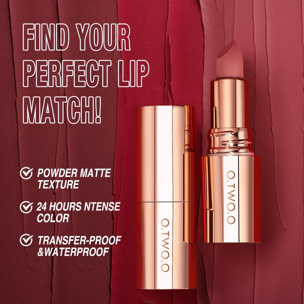 O.TWO.O batom fosco de longa duração, à prova d'água, sem manchas, clássico, altamente pigmentado, acabamento em veludo, maquiagem labial