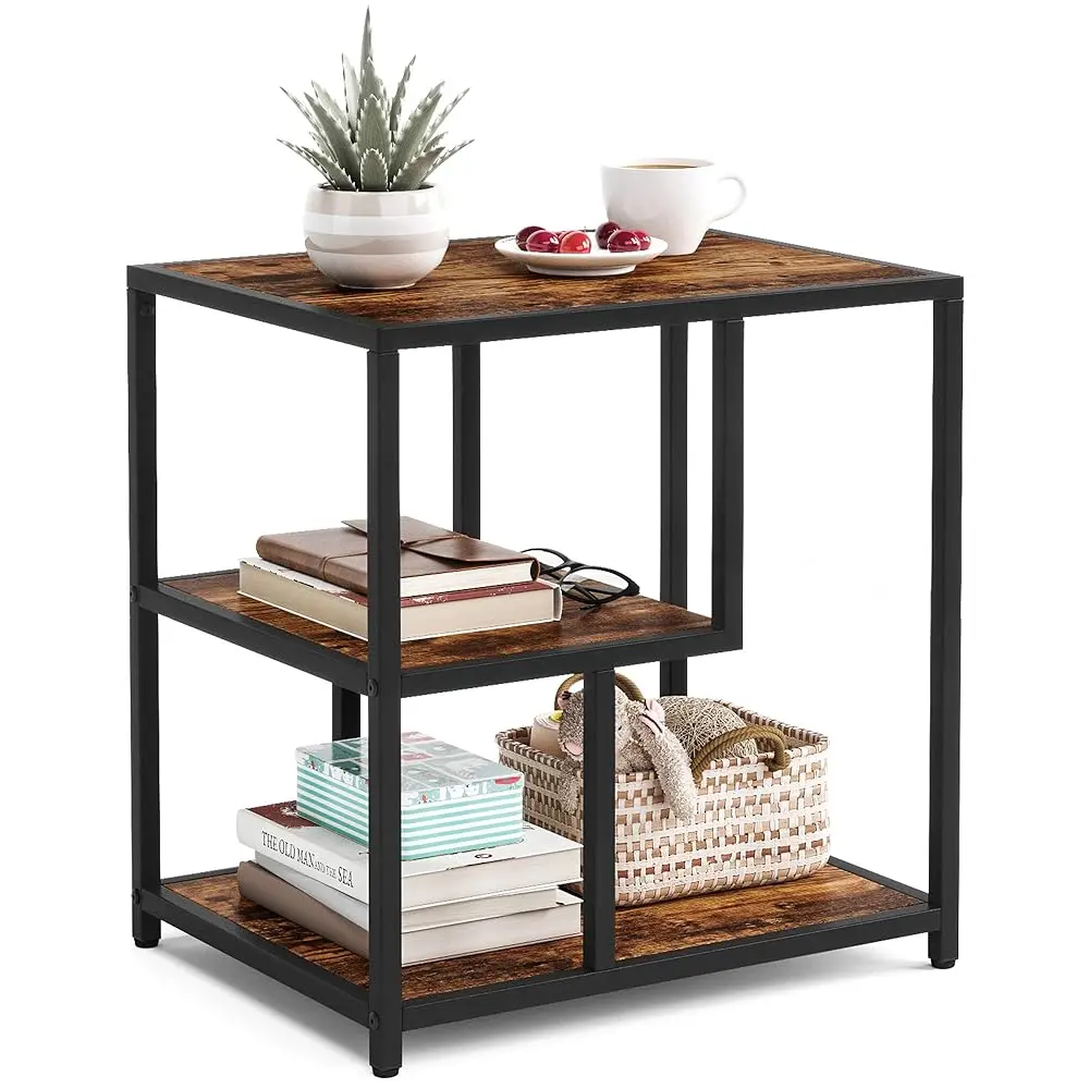 

End Table, 3-Tier Narrow Side Table With Storage Shelves, Industrial Beside Sofa Table, Solid Nightstand For Living Room,