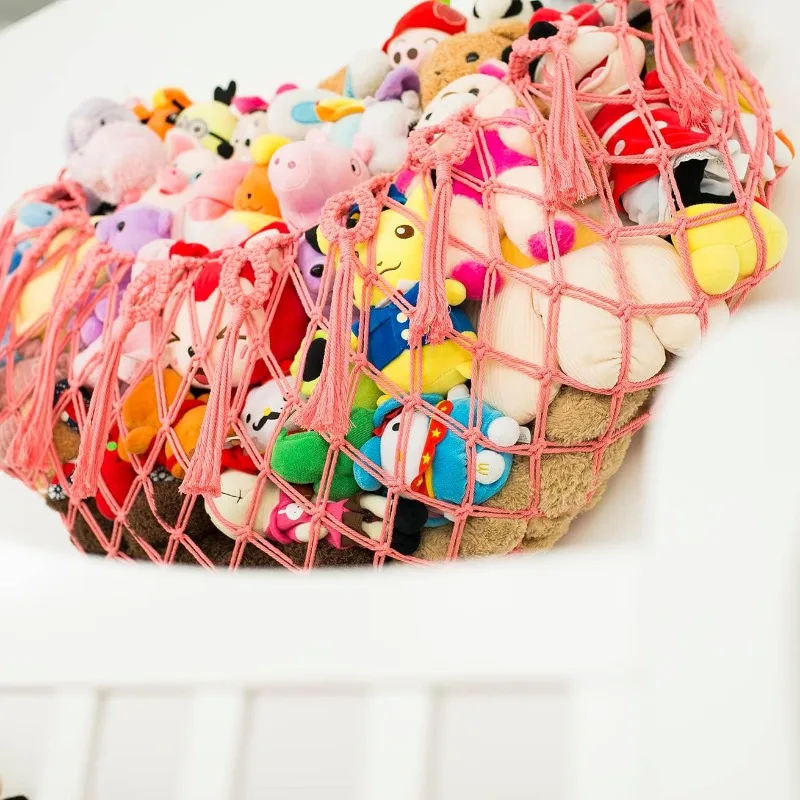 Cotton Rope Storage Basket Handwoven Toy Organizer Hanging Net For Plush Toys Kids Room Storage Bag