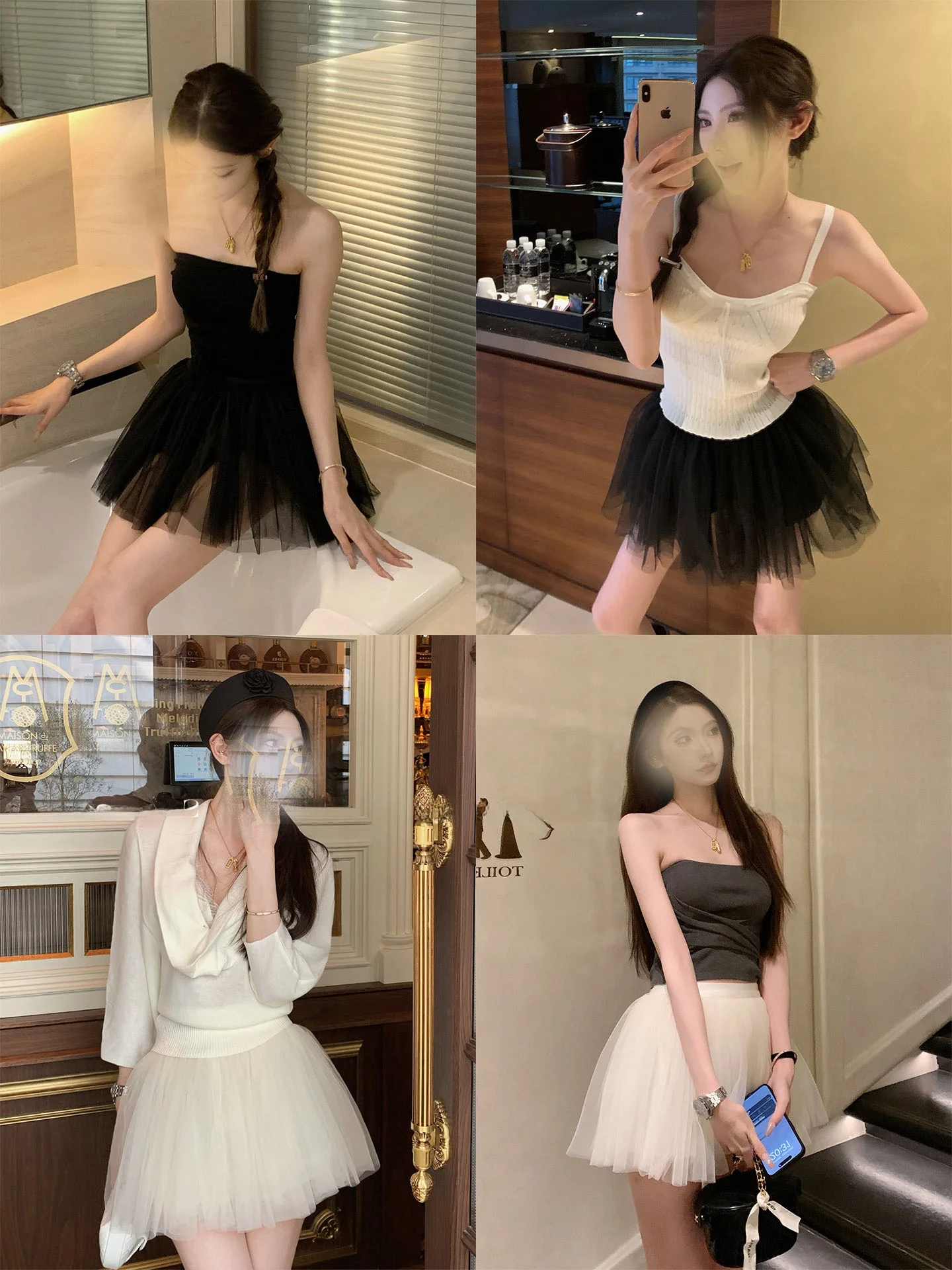 Spring Summer High Waist Tulle Half Skirt Women's Puffy Short Skirt Sweet Ballet Style Splicing Thin Moonlight Gauze Skirt
