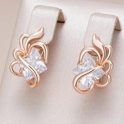 Kinel Hot Classic Square Natural Zircon English Earrings For Women 585 Rose Gold Color Crystal Flower Daily Vintage Jewelry