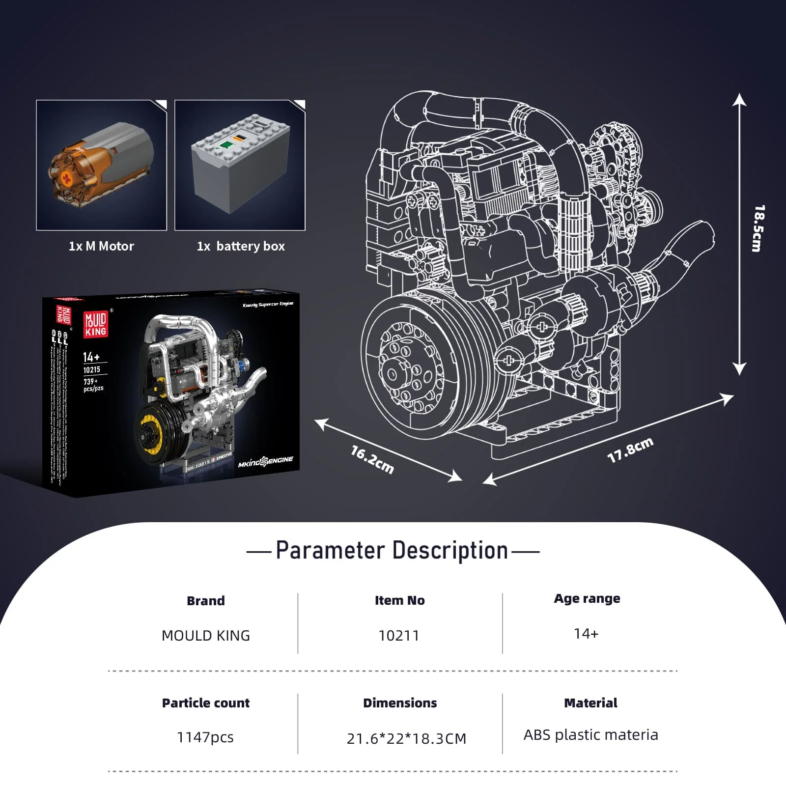 Mould King 10215 técnico NO.Koenig, piezas de accionamiento de coche, juego de juguetes de bloques de construcción de potencia de Motor para adultos y niños, regalo 739 Uds.