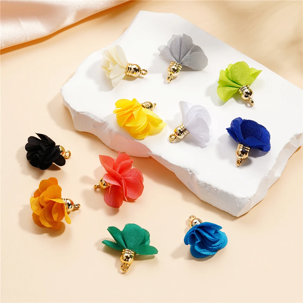 10 Teile/los Stoff Blume Quaste Anhänger für Schmuck Machen DIY Armband Ohrring Quaste Schlüsselbund Ohrring Machen Zubehör
