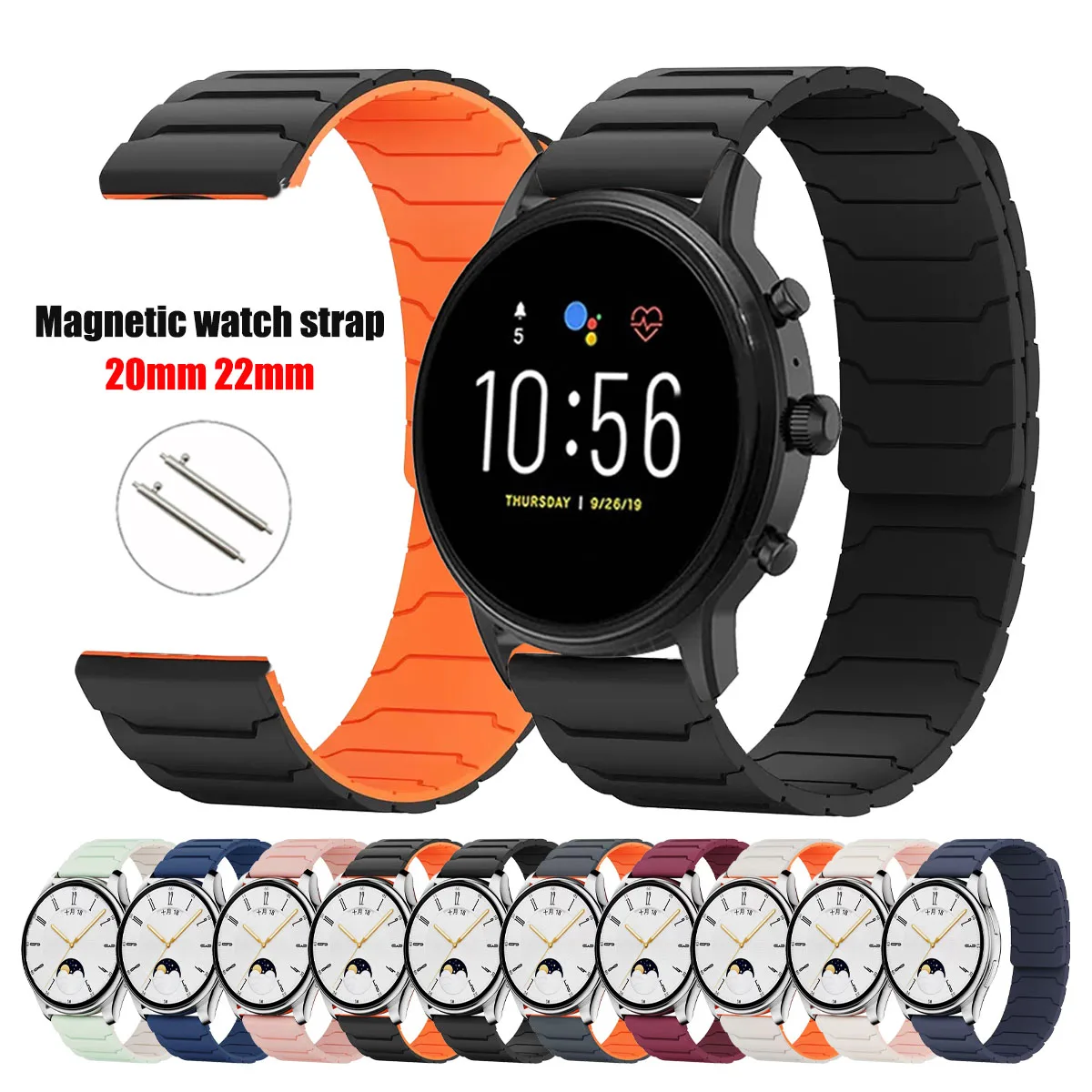 Correa de reloj magnética deportiva para Fossil GEN 6 5 5E 44mm/GEN 5 LTE 45mm banda de bucle de silicona Gen 5 Carlyle 22mm 20mm pulsera Correa
