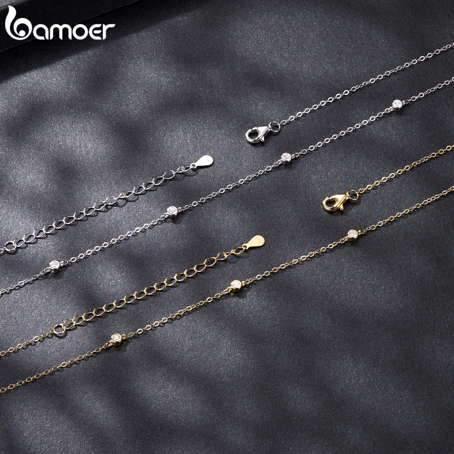 BAMOER 925 Sterling Silver Moissanite Layering Necklace, Gold Plated Adjustable Link Chain Necklace for Women Station Necklace 4