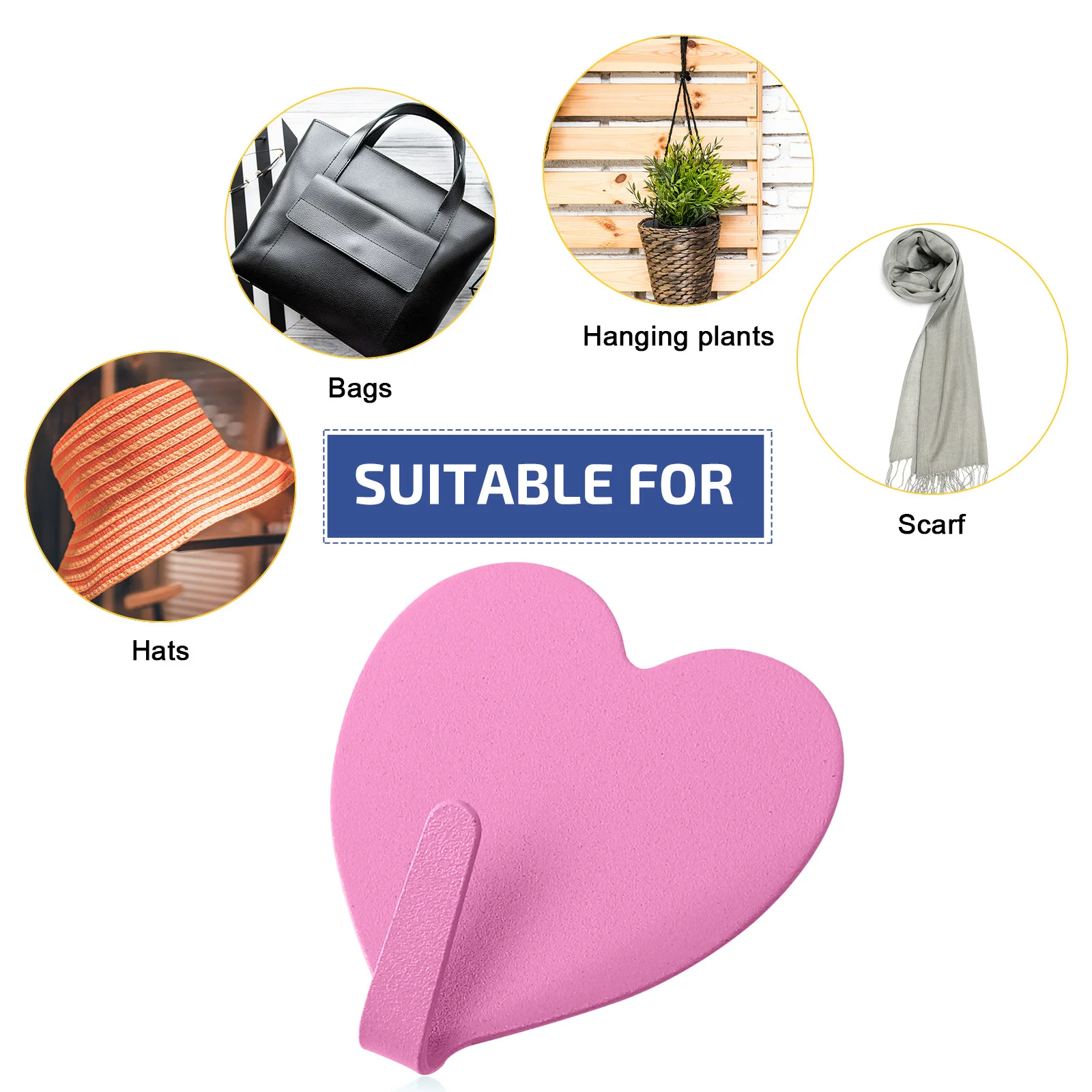 10 Pcs Love Hook Wall Hooks Mounted Heavy Duty Clothes Hanger Coat Holder Rack Punch Free Sticky Iron Heart Shape Key Bag