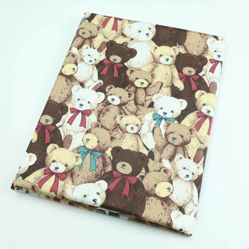 Cotton Printed Kawaii Cartoon Vintage Bear Fabric for Kids Clothes Hometextile Curtain Cushion Dress skirt Cover DIY Material