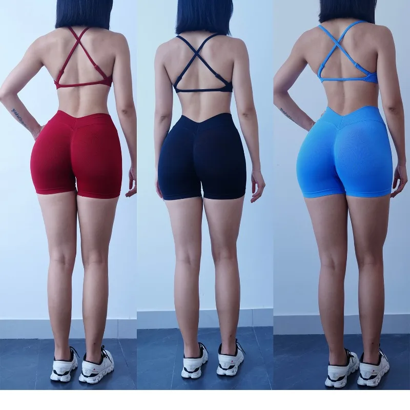 

2026 New Seamless Sculpting Set Low-Back V-Cut Bra & Bike Shorts for Yoga & Sculpt Training