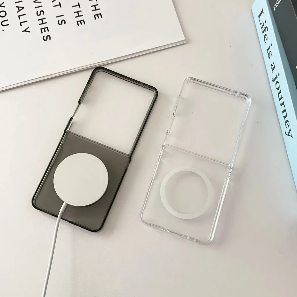 Matte Transparent Magnetic For Magsafe Phone Case For Samsuang Galaxy Z Flip 8 7 FE 6 5 4 3 Hard PC Shockproof Protective Cover