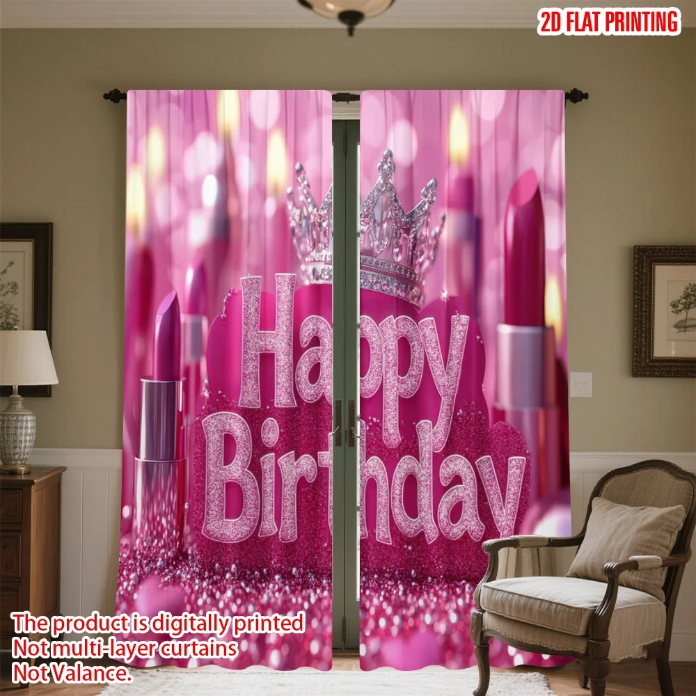 

2D flat printing 2pcs Window Drapes Birthday Pink Glam Scene Digital Printed Polyester Drapes Party Decorations for Outdoor and