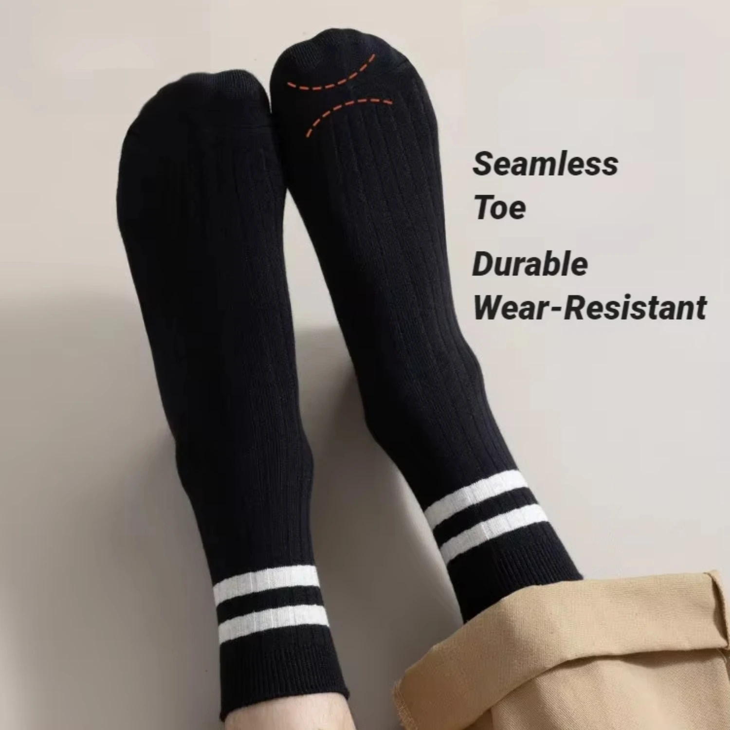 3/6/12 pairs,autumn and winter men's mid calf socks,simple,casual,black and white stripes,breathable,high-quality, round neck.