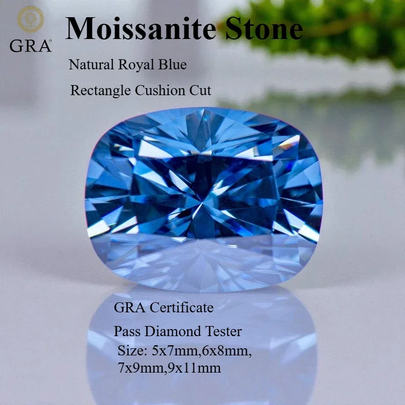 

Moissanite Stone Natural Royal Blue Color Rectangle Cushion Cut DIY Advanced Jewelry Rings Earrings Making with Certificate