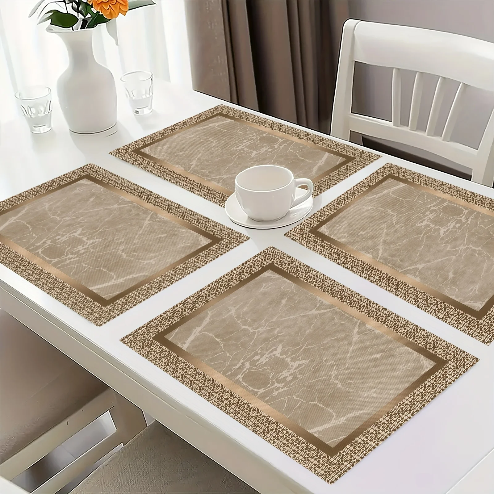 Geometric Golden Luxury Placemats • Marble-Inspired Design with Beige and Golden   • Elegant Gift Idea for Table Setting