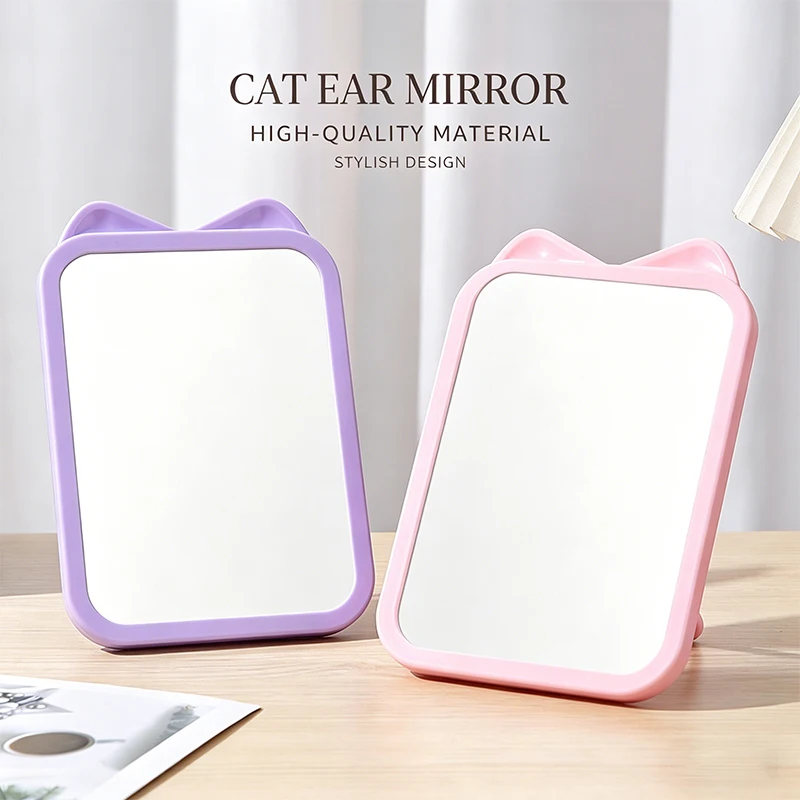 Cute Cartoon Cat Ear HD Makeup Mirror Hanging Type Desktop Single-sided Mirrors Student Dormitory Bathroom Hanging Mirror