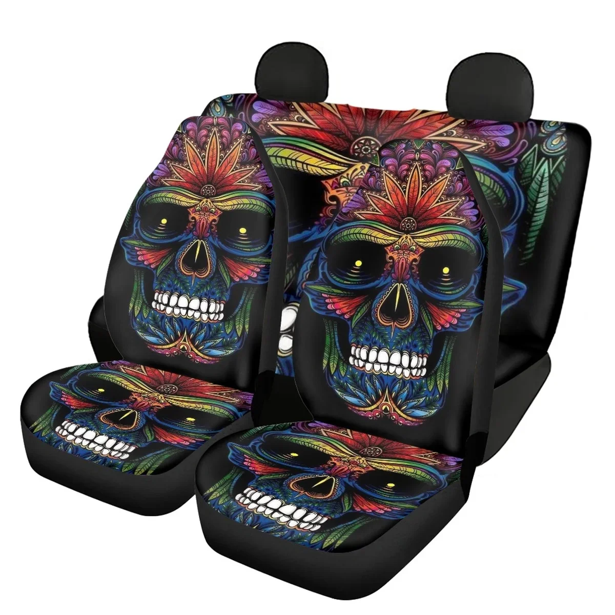 Mexican Skull Universal Car Seat Covers Pattern Comfortable Front/Back Autos Seat Covers Full Set Interior Durable Fit Most SUV