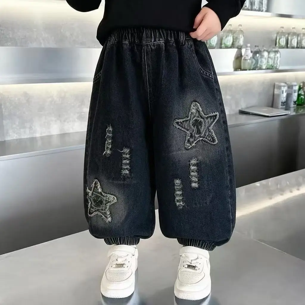 2026 New Boys Jeans Autumn Spring Five Pointed Star Children Pants Fashion Korean Style Boys Trousers