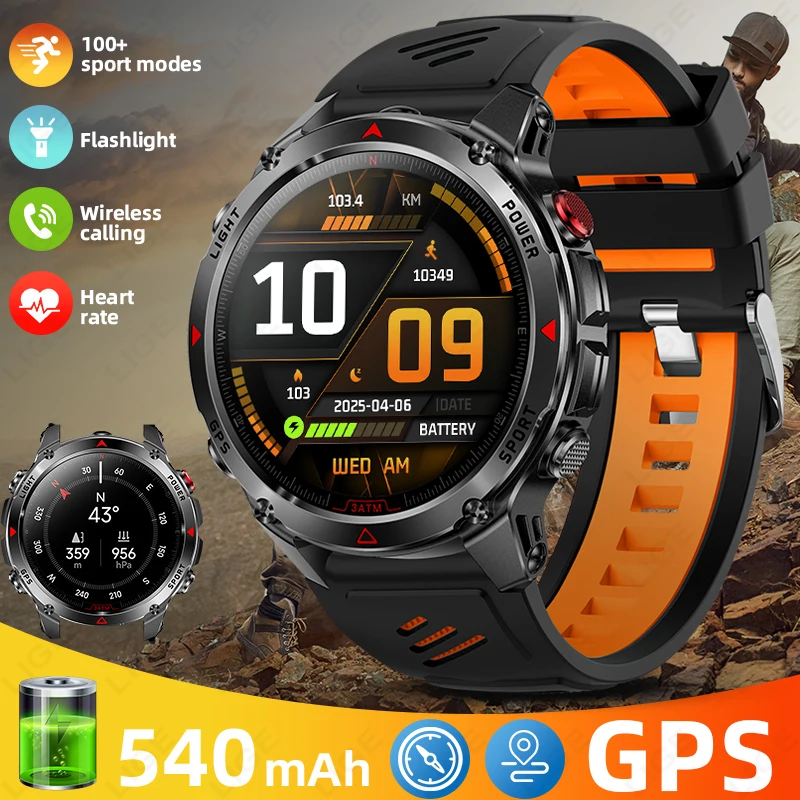 

Профессиональные GPS спортивные умные часы для мужчин 1,46 "HD экран компас часы фитнес-трекер альтиметр барометрические военные умные часы