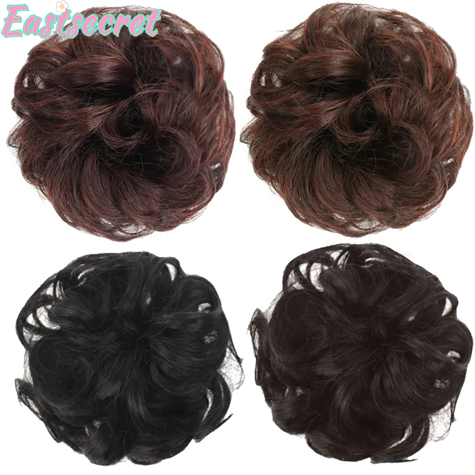 EAST Synthetic Chignon Messy Bun Claw Clip in Hair Piece Wavy Curly Hair Bun Ponytail Extensions Scrunchie Hairpieces for Women