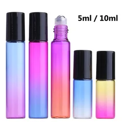 5pcs 10pcs 5ml 10ml Gradient Glass Perfume Roll on Bottle with Stainless Steell Roller Essential Oil Vials Thin / Thick  Glass
