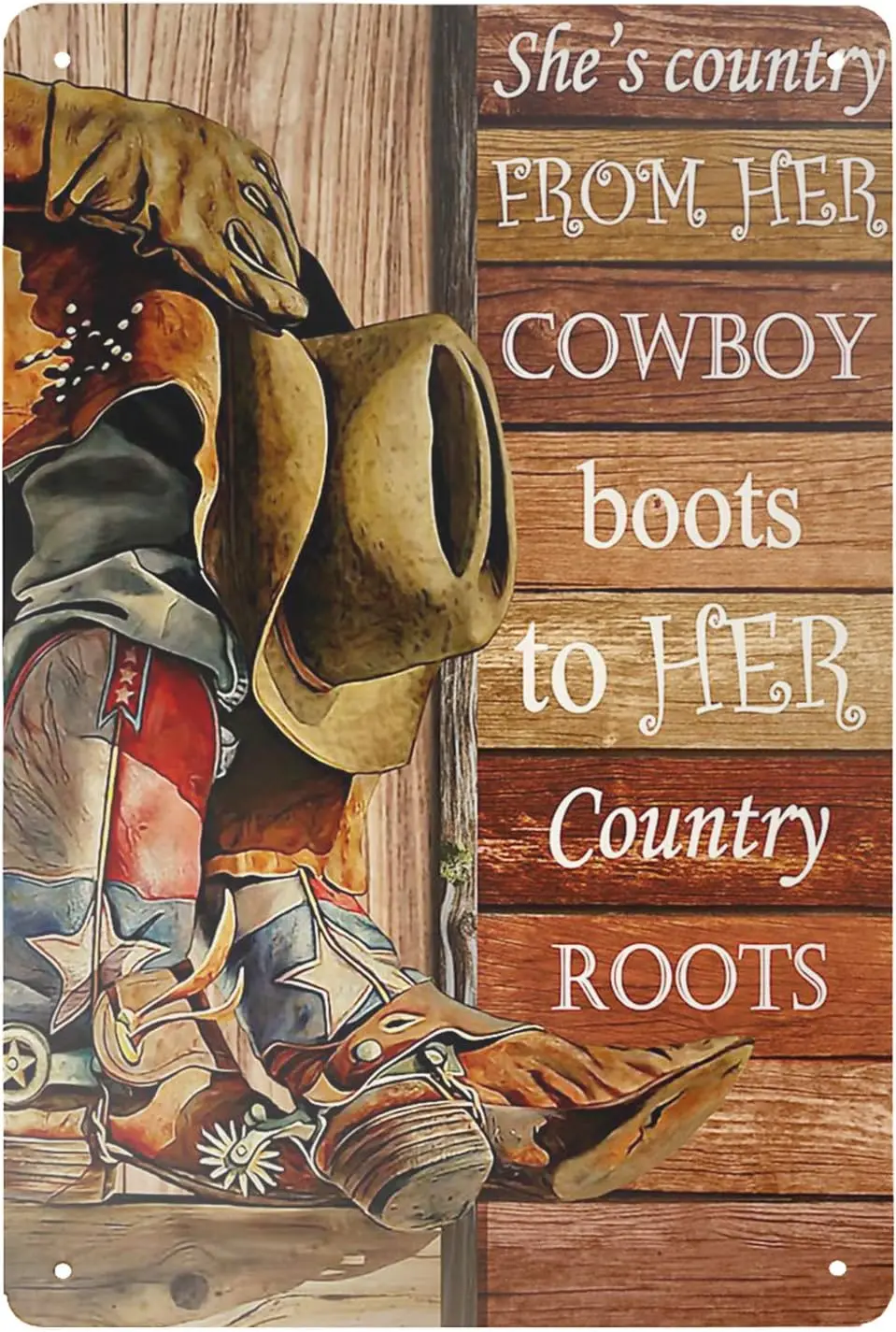 Super durable Texas Cowboy Outfit – she’s Country from her tin Sign Vintage Garage bar Coffee Shop Home Wall Decoration M