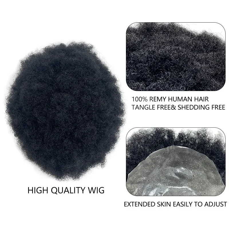 13'x18'Men's Wig Afro Kinky Curly European Human Hair Wigs for Man Fine Mono NPU Capillary Prosthesis Natural Color Hair System