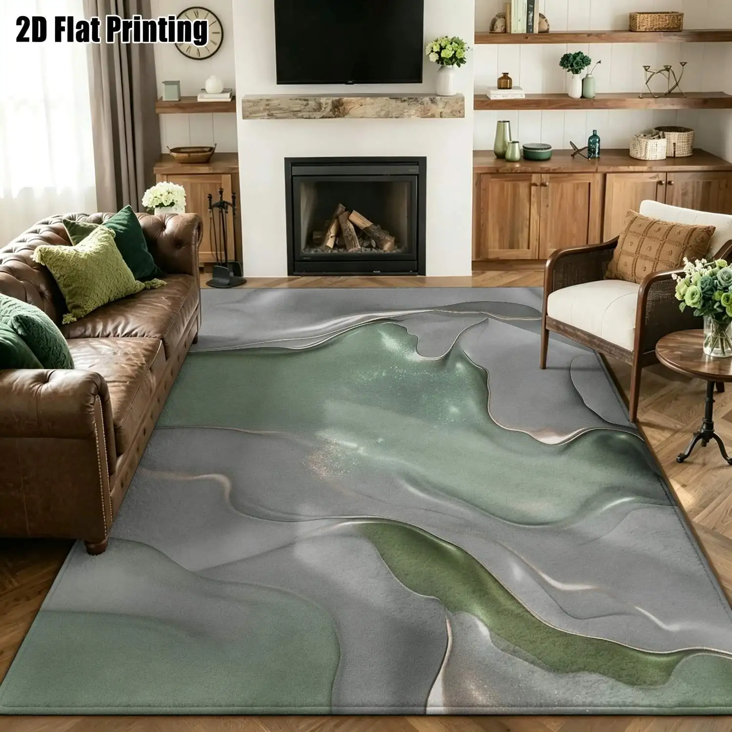 1Pc 2D Printed Gray-Green Abstract Art Modern Minimalist Nordic Instagram Style Geometric Carpet, Machine Washable, Multi-Size, Suitable for Home Decor as a Door Mat, Dining Area Rug, Bedroom Rug, Living Room Rug, Study Rug