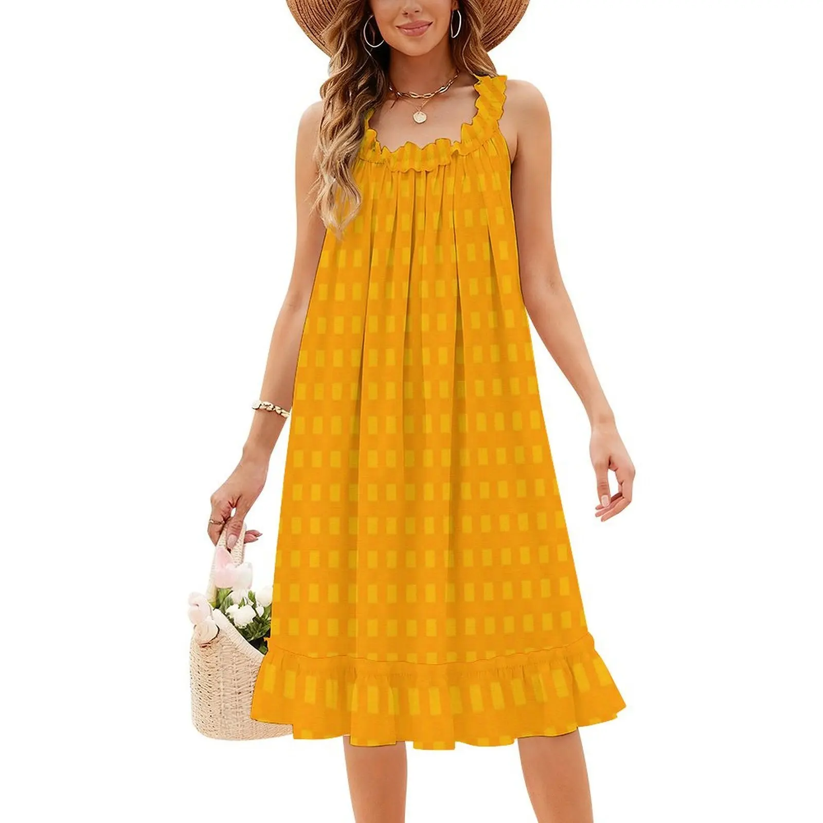 فستان منقوش بتصميم برتقالي أصفر مثير لقضاء العطلات للنساء على الشاطئ وحفلات أعياد الميلاد فستان قصير فيتا برتقالي أصفر ألوان #5