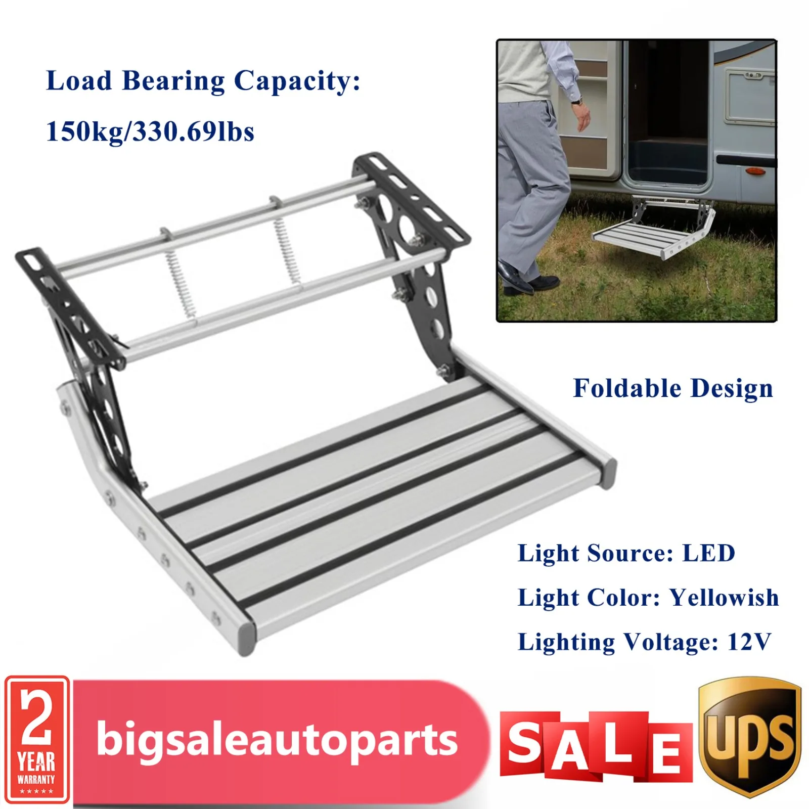 

NEW Folding RV Single Step W/ LED Light Manual Step RV Trailer Camper, Caravans Step 330lbs Load Aluminum Alloy for Motorhomes