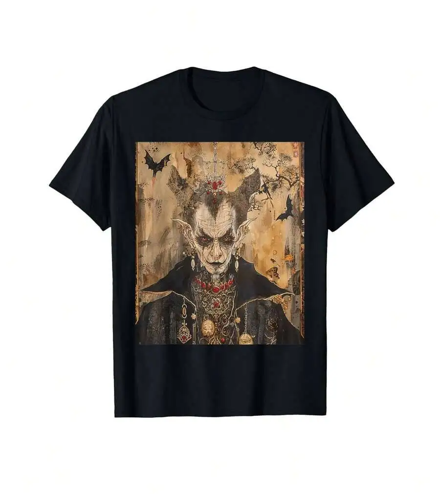 Scary Japanese Dracula Vampire Dynasty Adult Halloween Art T-Shirt Men Tshirts Cheap For Dad 100% Cotton Trendy Y2K Short-Sleeve